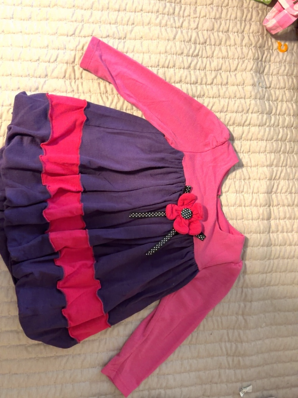 Bonnie Baby Pink and Purple Ruffle Flower Long Sleeve Dress Top